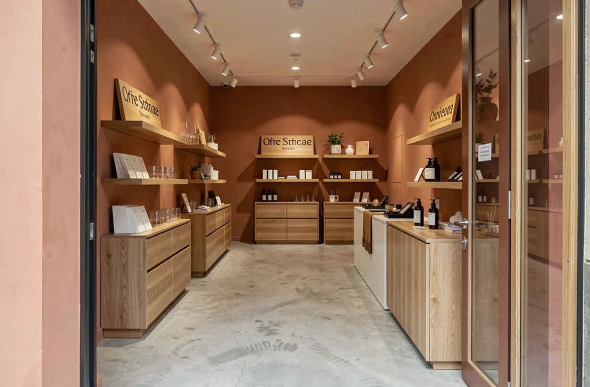 Intérieur d'un commerce lillois redécoré avec une identité forte par l'agence de décoration LeSavoirFaireDéco