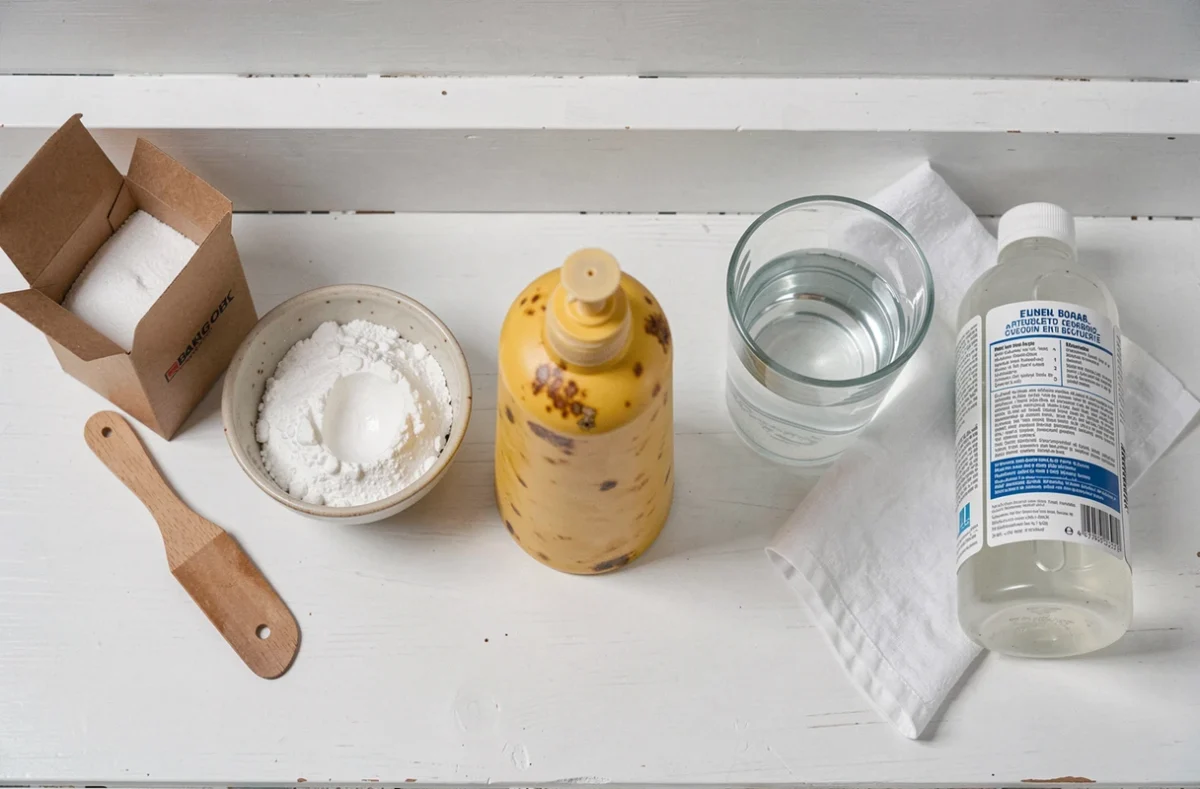 Comparaison bicarbonate et javel pour blanchir un plastique jauni, vue à plat