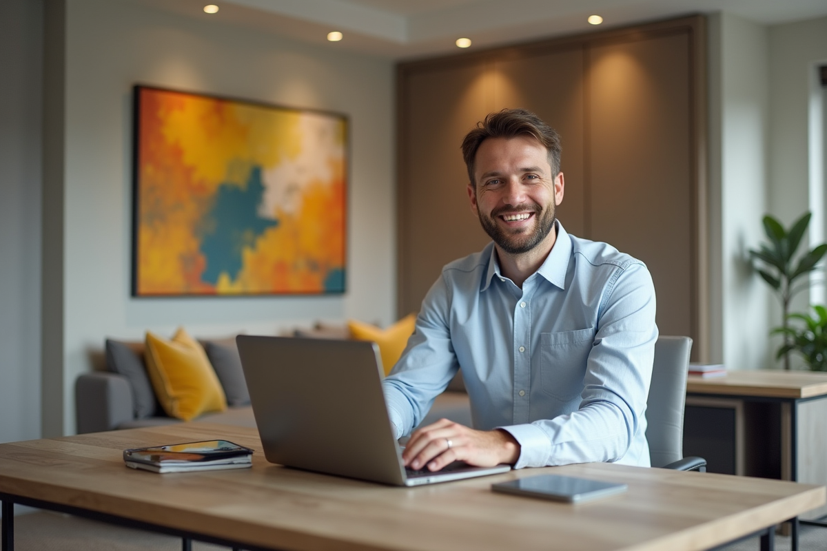 Homme travaillant sur un ordinateur dans un sous-sol moderne