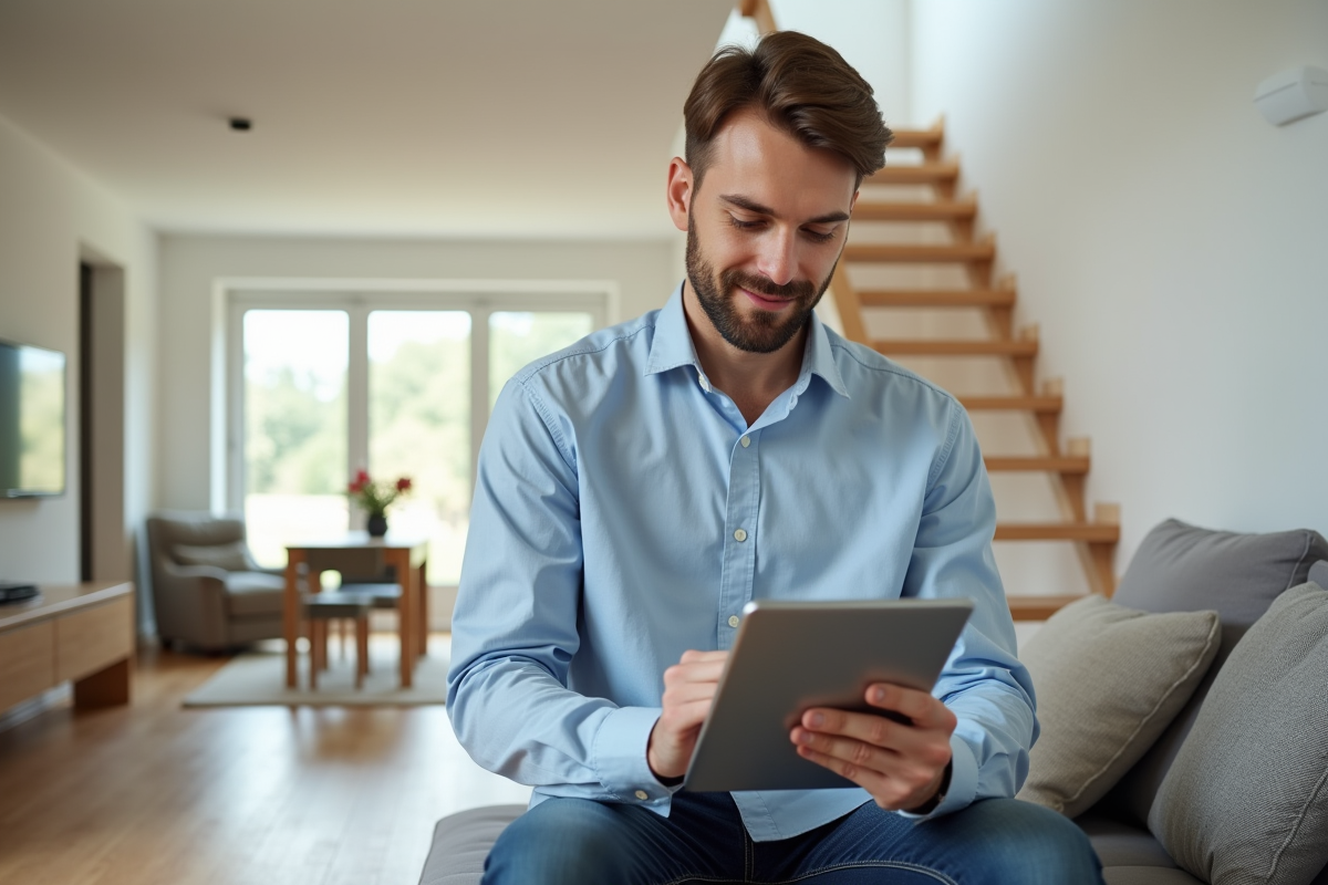 Jeune architecte vérifiant un planning sur tablette