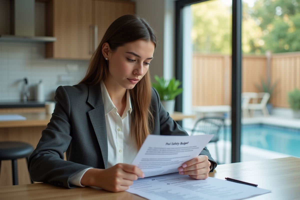 Femme examine une checklist de securite piscine