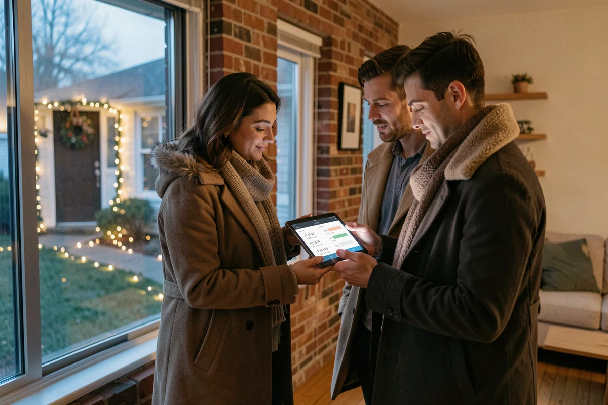 Couple programmant une minuterie pour leurs illuminations de Noël extérieures afin de ne pas déranger les voisins