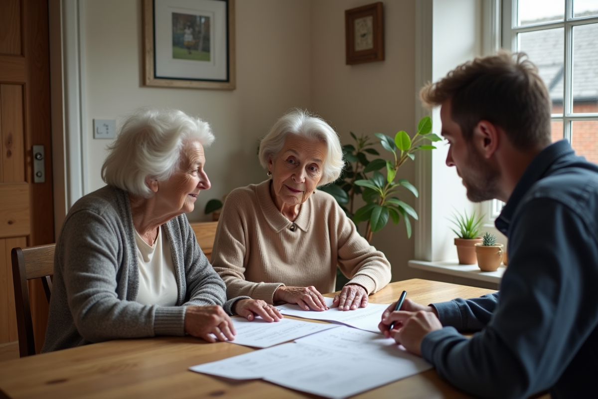 Femme et fille discutant avec un entrepreneur à la table